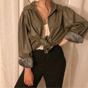 Olive Green Faux Leather Shirt Jacket - Shacket XXL